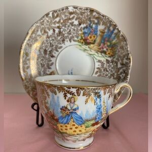 Vtg Colclough Fine Bone China Teacup and Saucer in the “Crinoline Lady” Pattern